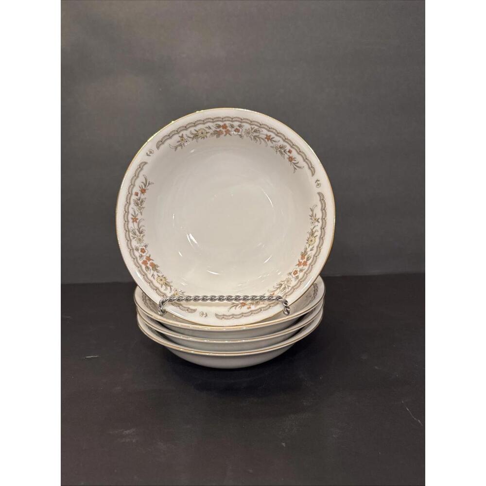 (4) Vintage Swan Floral Pattern China Soup Bowls  7” Orange, Yellow, White,Gold